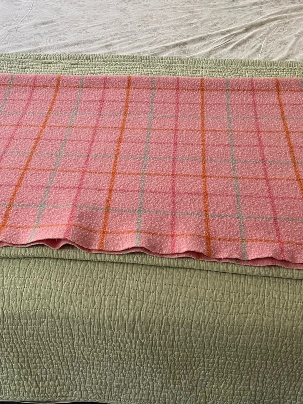 Pink Windowpane Wool Throw Blanket